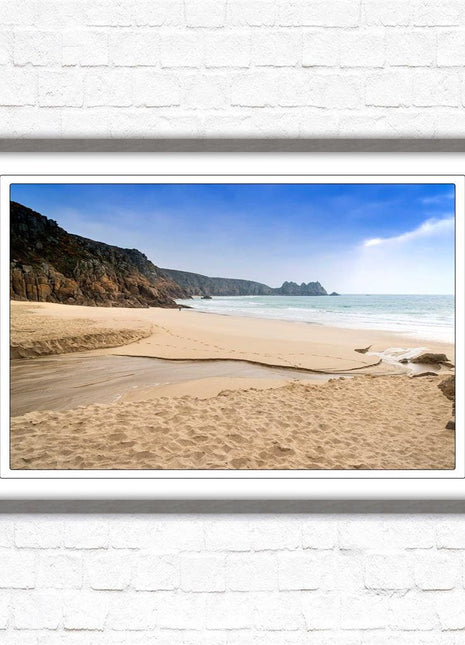 Porthcurno Beach, Cornwall. Framed picture print.