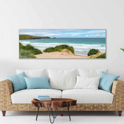 Fistral beach, Cornwall. Panoramic Canvas Print.