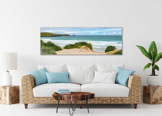 Fistral beach, Cornwall. Panoramic Canvas Print.