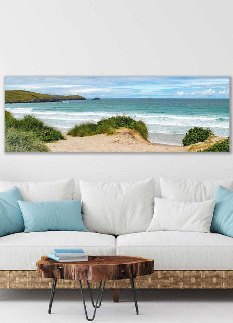 Fistral beach, Cornwall. Panoramic Canvas Print.