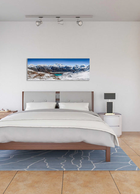 Himalaya summits, Everest panoramic canvas picture print. Mountain range Nepal