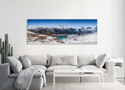 Himalaya summits, Everest panoramic canvas picture print. Mountain range Nepal