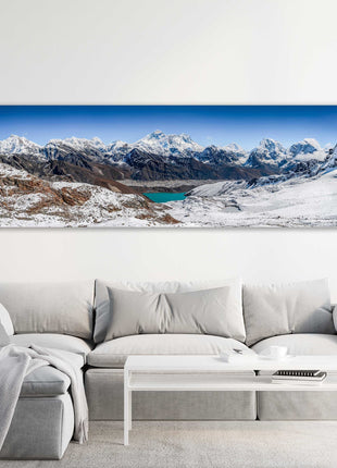 Himalaya summits, Everest panoramic canvas picture print. Mountain range Nepal