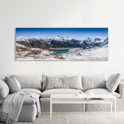 Himalaya summits, Everest panoramic canvas picture print. Mountain range Nepal