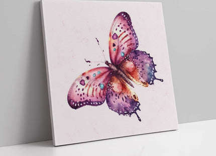 Butterfly painting, colourful canvas picture print. Pink background.