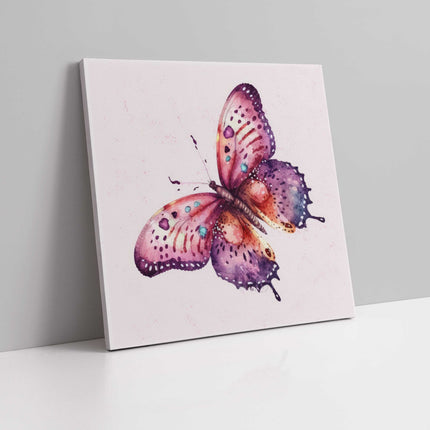 Butterfly painting, colourful canvas picture print. Pink background.