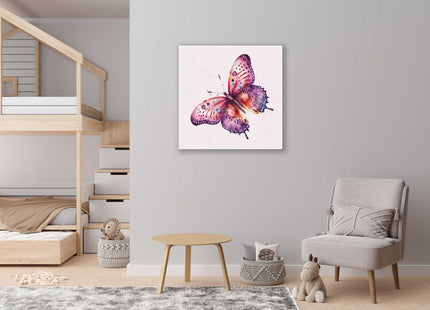 Butterfly painting, colourful canvas picture print. Pink background.
