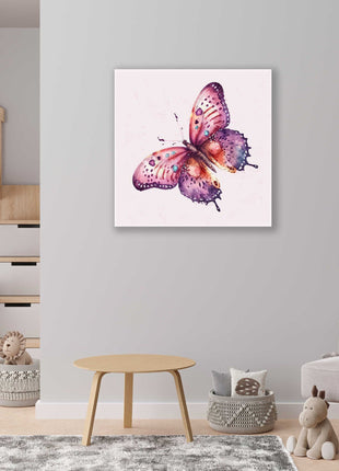 Butterfly painting, colourful canvas picture print. Pink background.