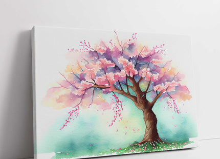 Pink Spring blossom tree watercolour picture, canvas picture print