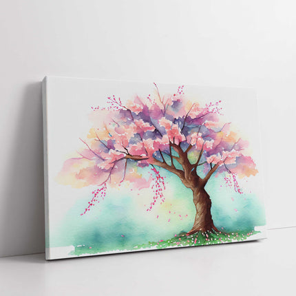 Pink Spring blossom tree watercolour picture, canvas picture print
