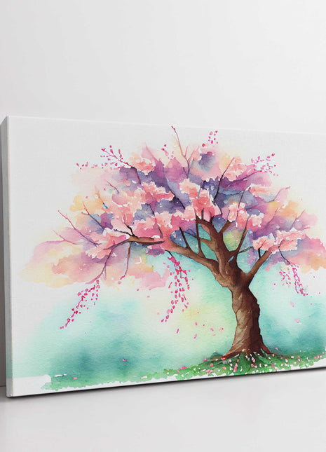 Pink Spring blossom tree watercolour picture, canvas picture print