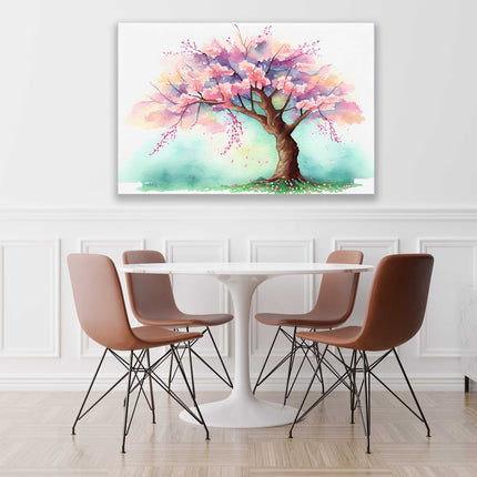 Pink Spring blossom tree watercolour picture, canvas picture print
