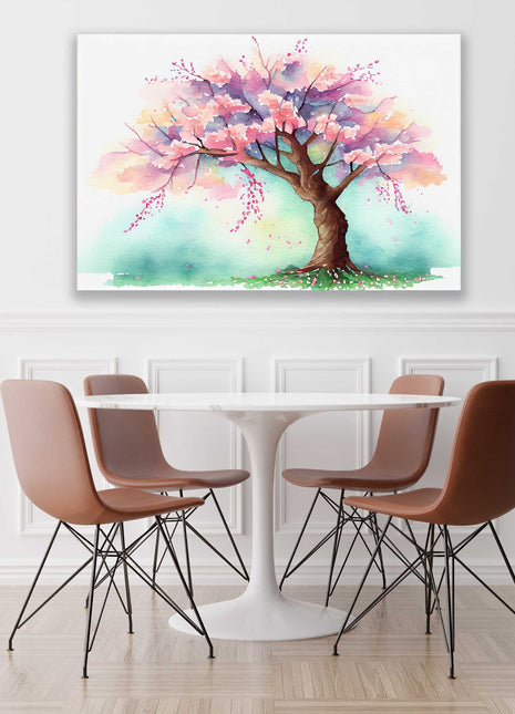 Pink Spring blossom tree watercolour picture, canvas picture print