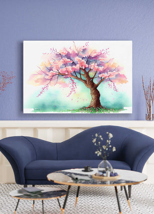 Pink Spring blossom tree watercolour picture, canvas picture print