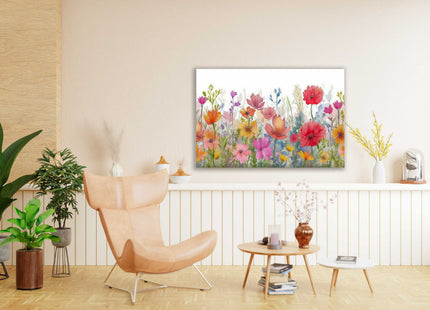 Wild flowers colourful watercolour painting, printed canvas picture print.