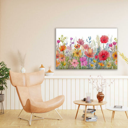 Wild flowers colourful watercolour painting, printed canvas picture print.