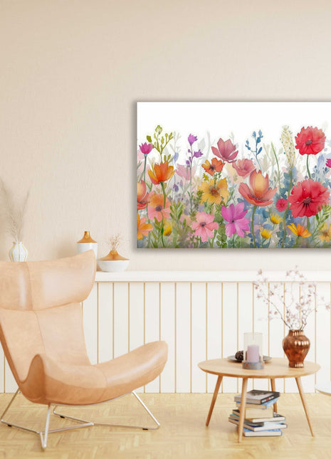 Wild flowers colourful watercolour painting, printed canvas picture print.