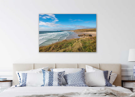 Perranporth beach, Cornwall. Canvas picture Print. Golden sandy beach.