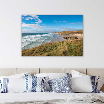Perranporth beach, Cornwall. Canvas picture Print. Golden sandy beach.