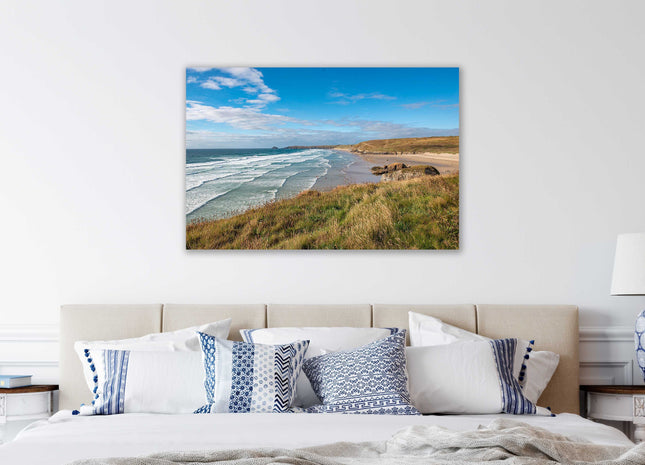 Perranporth beach, Cornwall. Canvas picture Print. Golden sandy beach.