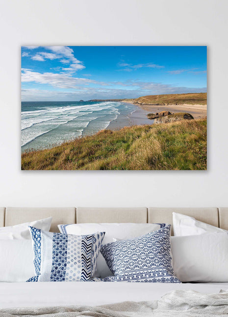 Perranporth beach, Cornwall. Canvas picture Print. Golden sandy beach.