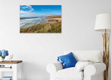 Perranporth beach, Cornwall. Canvas picture Print. Golden sandy beach.