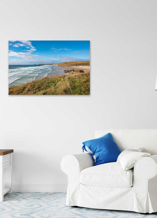 Perranporth beach, Cornwall. Canvas picture Print. Golden sandy beach.