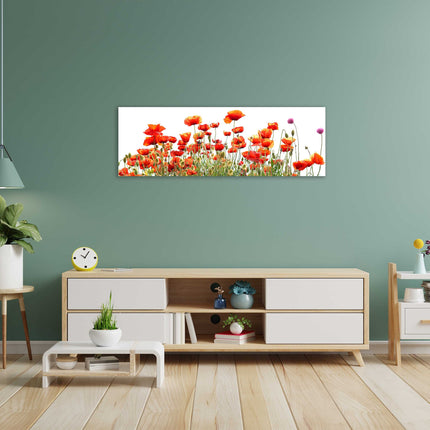 Wild Poppies, panoramic canvas picture print, vibrant colours. Wild flowers