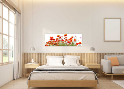 Wild Poppies, panoramic canvas picture print, vibrant colours. Wild flowers