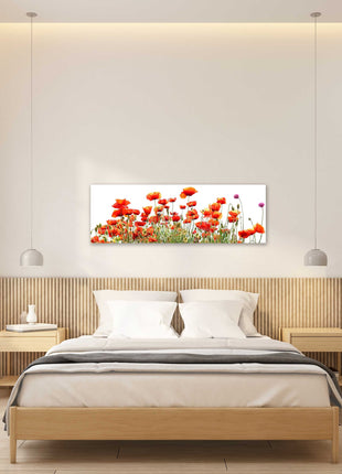 Wild Poppies, panoramic canvas picture print, vibrant colours. Wild flowers