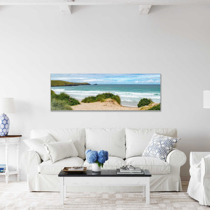 Fistral beach, Cornwall. Panoramic Canvas Print.