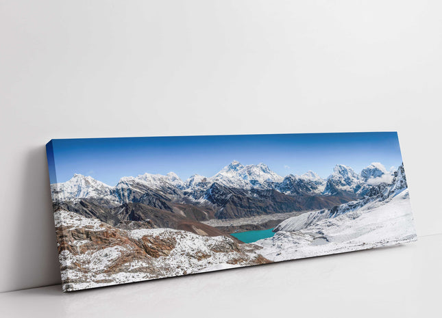 Himalaya summits, Everest panoramic canvas picture print. Mountain range Nepal