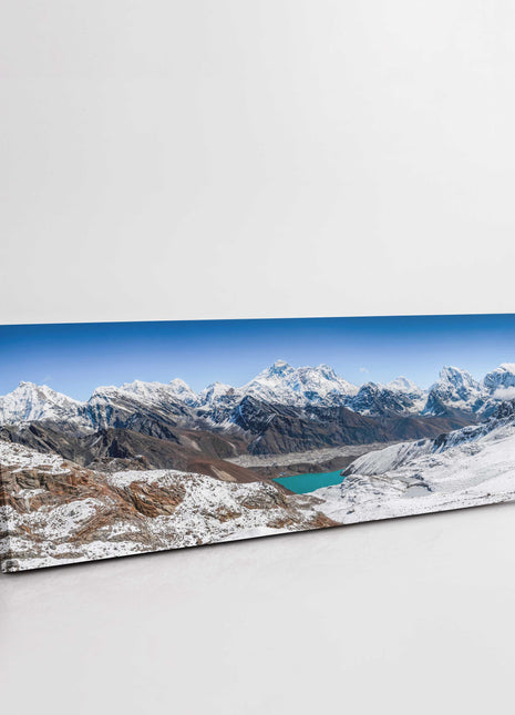 Himalaya summits, Everest panoramic canvas picture print. Mountain range Nepal