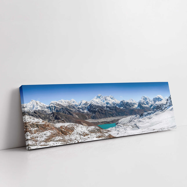 Himalaya summits, Everest panoramic canvas picture print. Mountain range Nepal