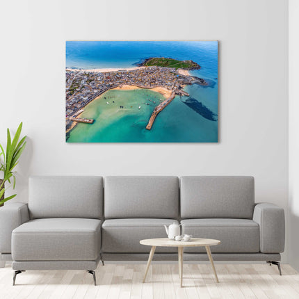 St Ives Cornwall from the air 3 beaches in view and harbour canvas picture print