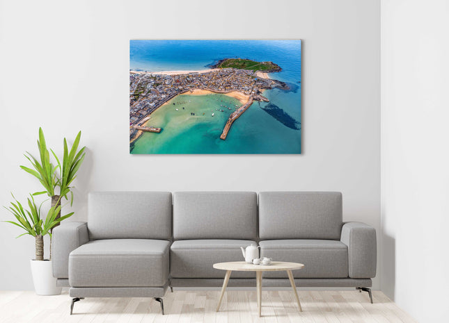 St Ives Cornwall from the air 3 beaches in view and harbour canvas picture print