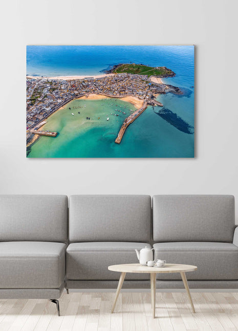St Ives Cornwall from the air 3 beaches in view and harbour canvas picture print