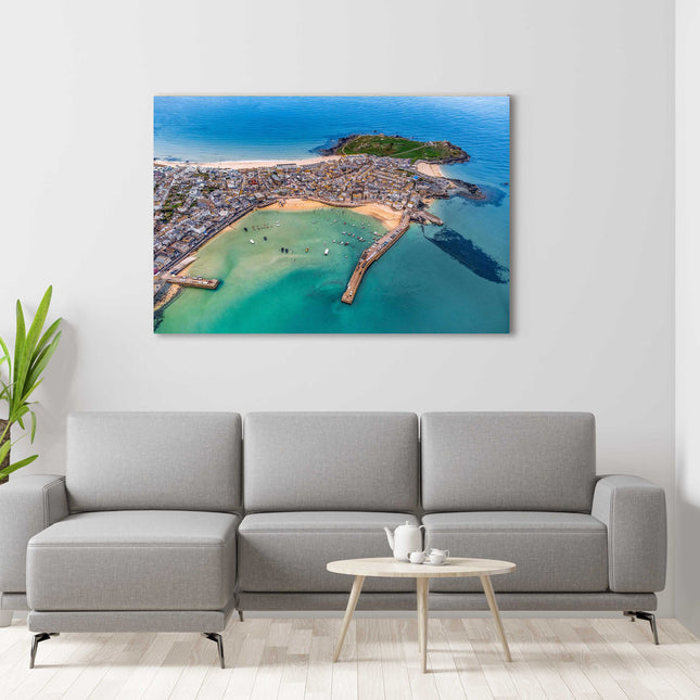 St Ives Cornwall from the air 3 beaches in view and harbour canvas picture print