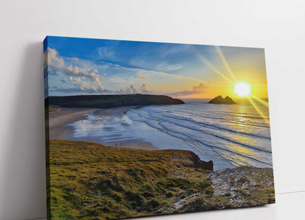 Holywell bay at sunset,north cornwall, near newquay canvas picture print