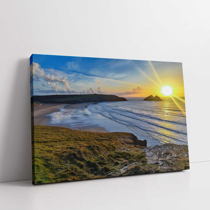 Holywell bay at sunset,north cornwall, near newquay canvas picture print