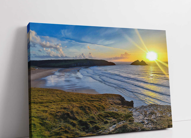 Holywell bay at sunset,north cornwall, near newquay canvas picture print