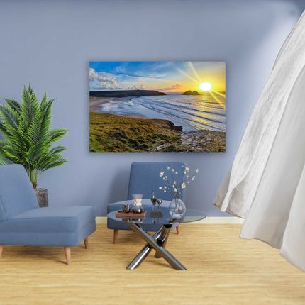 Holywell bay at sunset,north cornwall, near newquay canvas picture print
