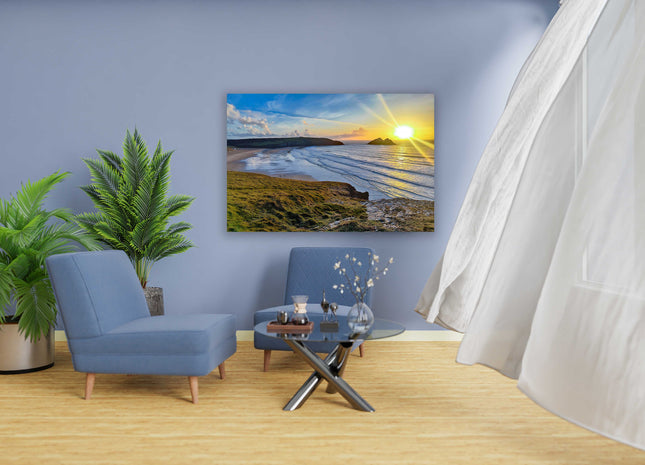 Holywell bay at sunset,north cornwall, near newquay canvas picture print