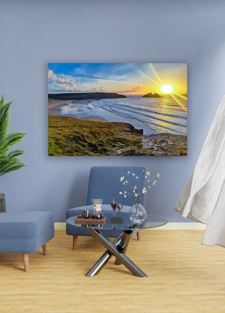 Holywell bay at sunset,north cornwall, near newquay canvas picture print