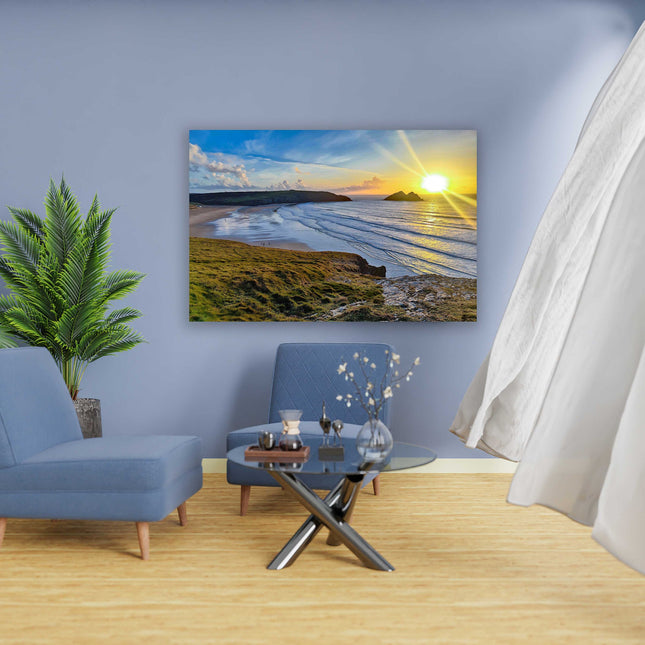 Holywell bay at sunset,north cornwall, near newquay canvas picture print