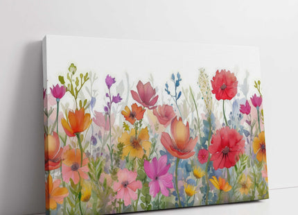 Wild flowers colourful watercolour painting, printed canvas picture print.