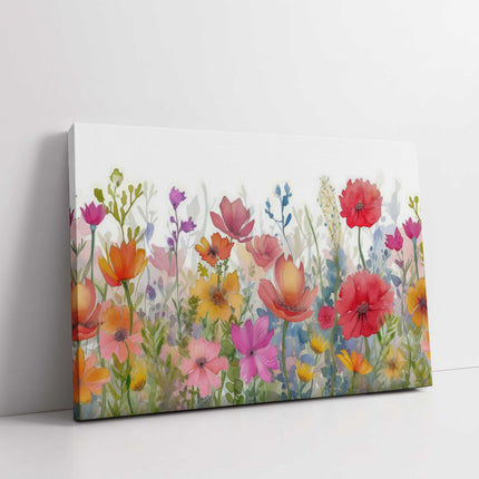 Wild flowers colourful watercolour painting, printed canvas picture print.