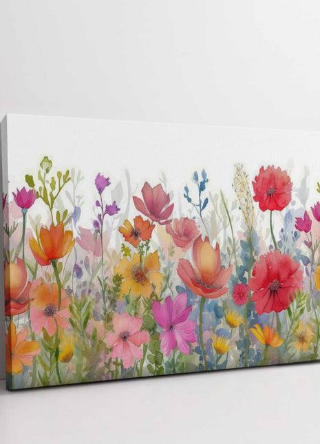 Wild flowers colourful watercolour painting, printed canvas picture print.
