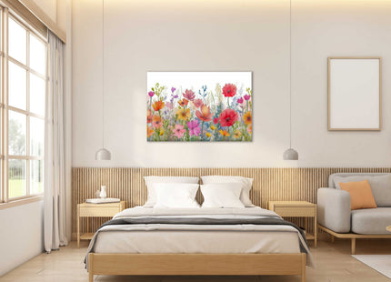 Wild flowers colourful watercolour painting, printed canvas picture print.