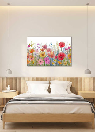 Wild flowers colourful watercolour painting, printed canvas picture print.